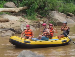 Day Trip Sticky waterfall, White water rafting and elephant care Bamboo Elephant Chiang Mai